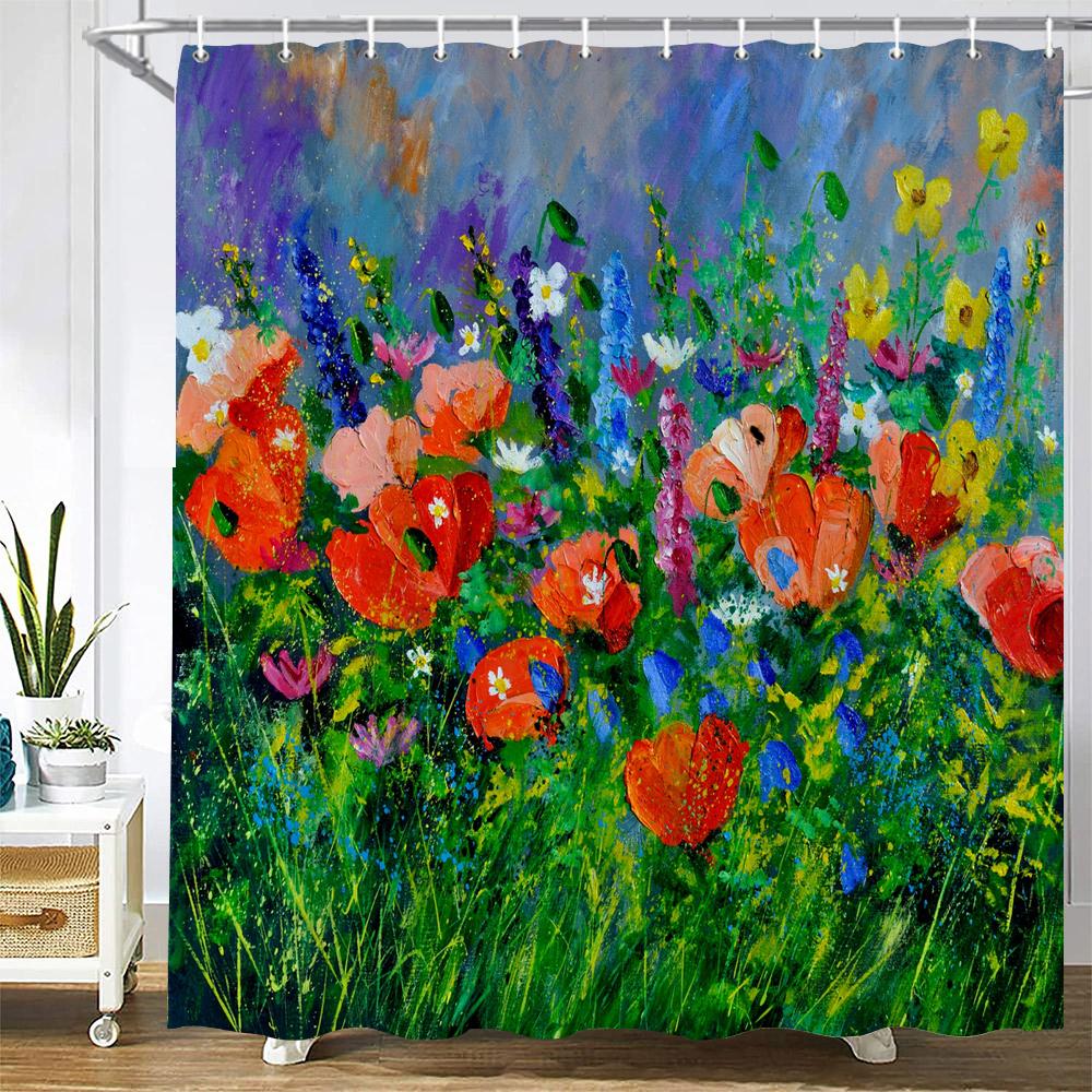 Natural landscape Shower Curtain Decor Waterproof Fabric Bathroom Curtains Painting Forest Seaside Scenery Bath Screen with Hook
