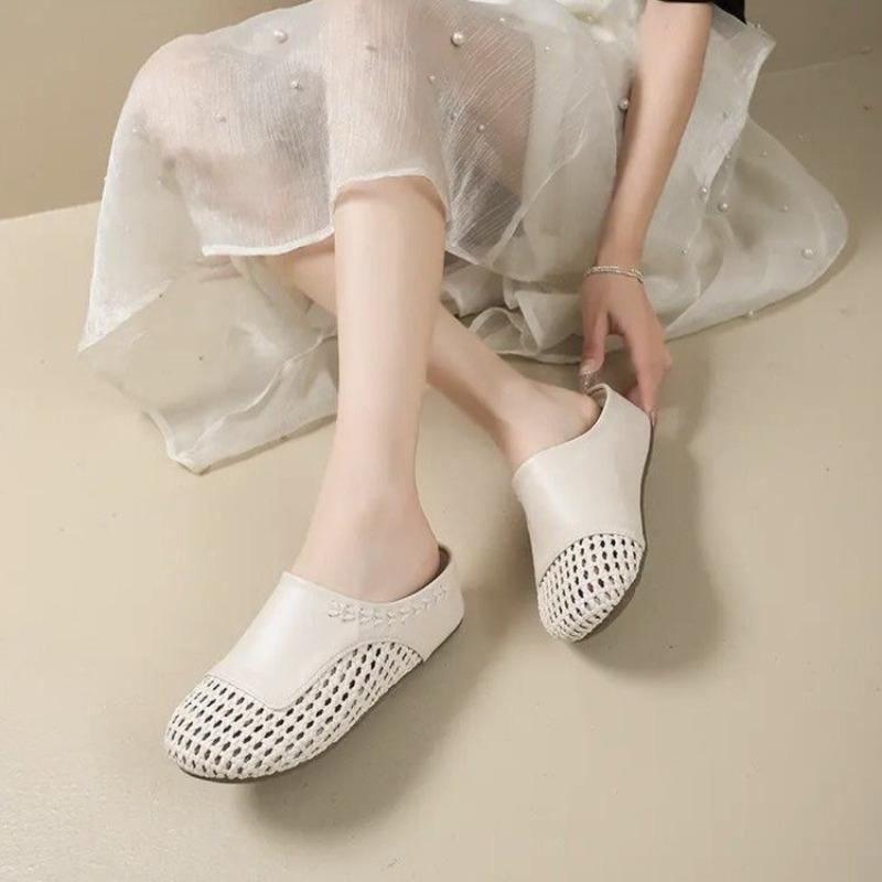 Fashion Platform Inside Heightening Baotou Half Slippers for Women Summer Outside Wear 2025 New Woven Hollow Cool Mopping