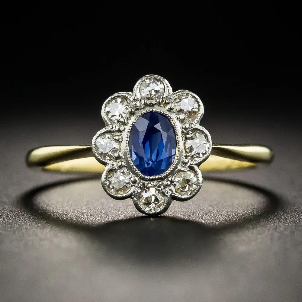 Petite Gemstone Promise Ring, 4x6mm Sapphire In Overgild for Women, Gift for Engagement Anniversary Birthday