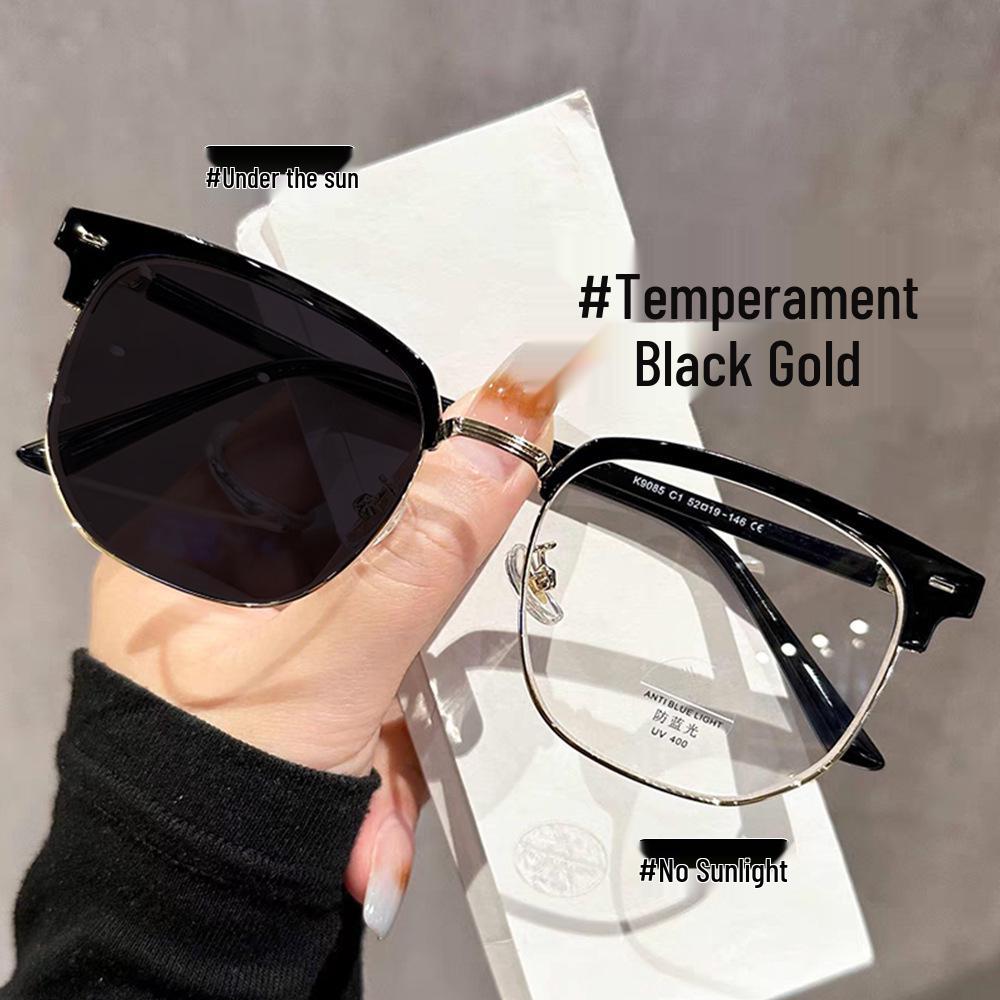 Schicke halbgerahmte Damen-Sehstärken-Brille mit Farbwechsel, Myopie-Brille mit Blaulichtfilter & Retro-Design