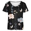 Women's Fashion Casual Short Sleeve Flower Print Round Neck Pullover Top Blouse