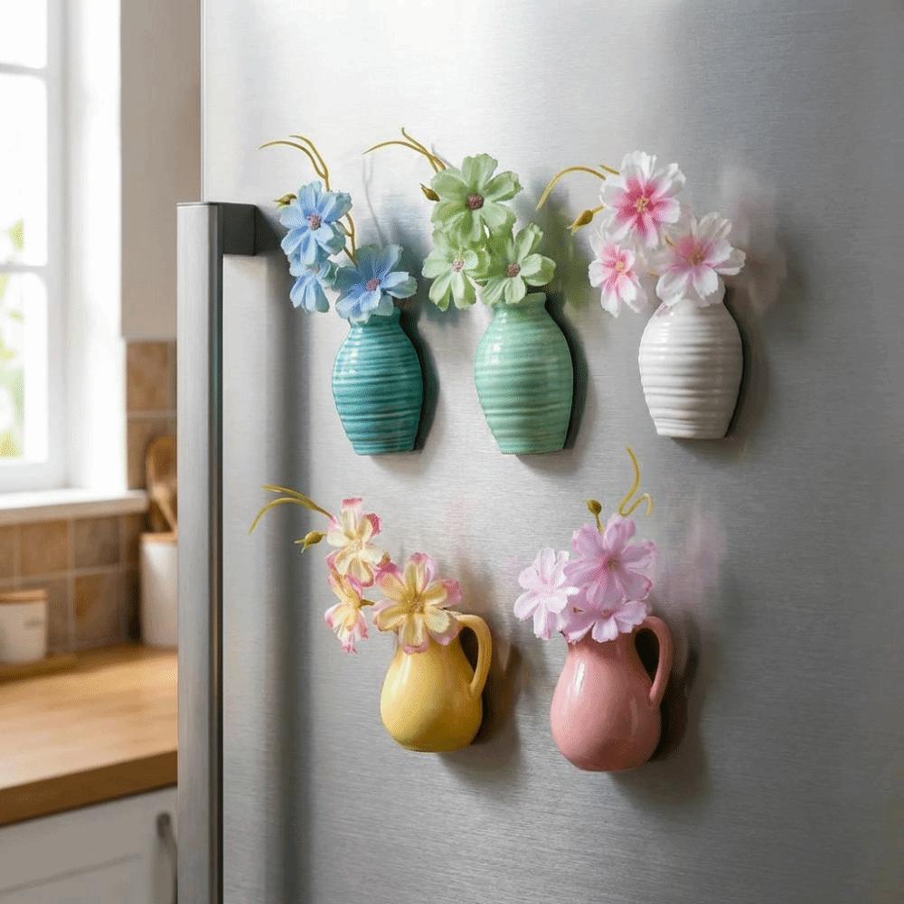 2PCS Exquisite Refrigerator Magnets Vase Colorful Mini Plant Vase Vase Fridge Stickers  Restaurant