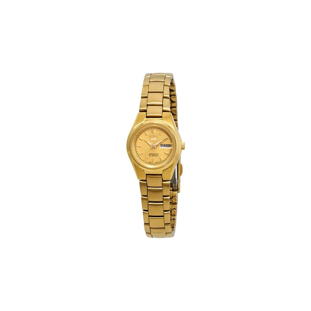 Seiko 5 Women's Day-Date Calendar Watch SYMC18K1 Gold Stainless Steel 30m Water Resistant