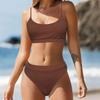 Women's Solid Color Split High Waist Sexy Bikini With Chest Pad Without Steel Bra Swimsuit