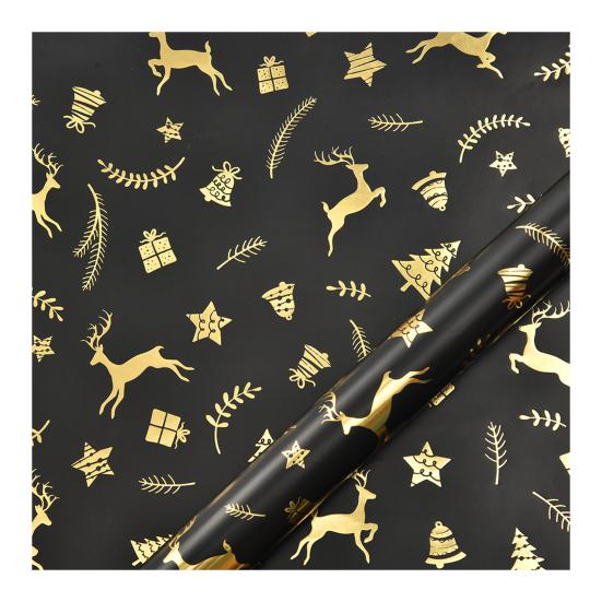 Christmas Reversible Wrapping Paper Roll Black Gold Foil Christmas Tree Snowflake
