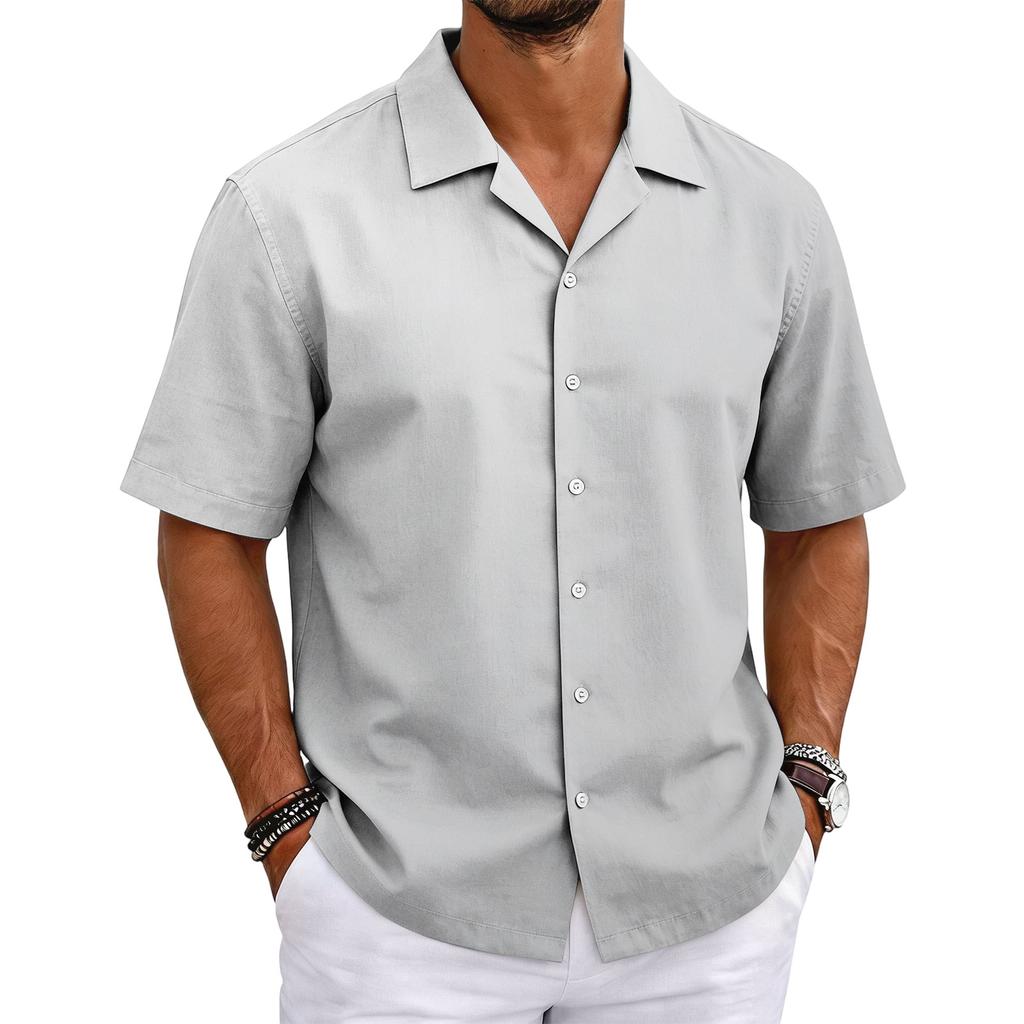 Men's Short Sleeve Cuban Collar Shirt Button Down Casual Lightweight Summer Shirt with Relaxed Fit Breathable Fabric