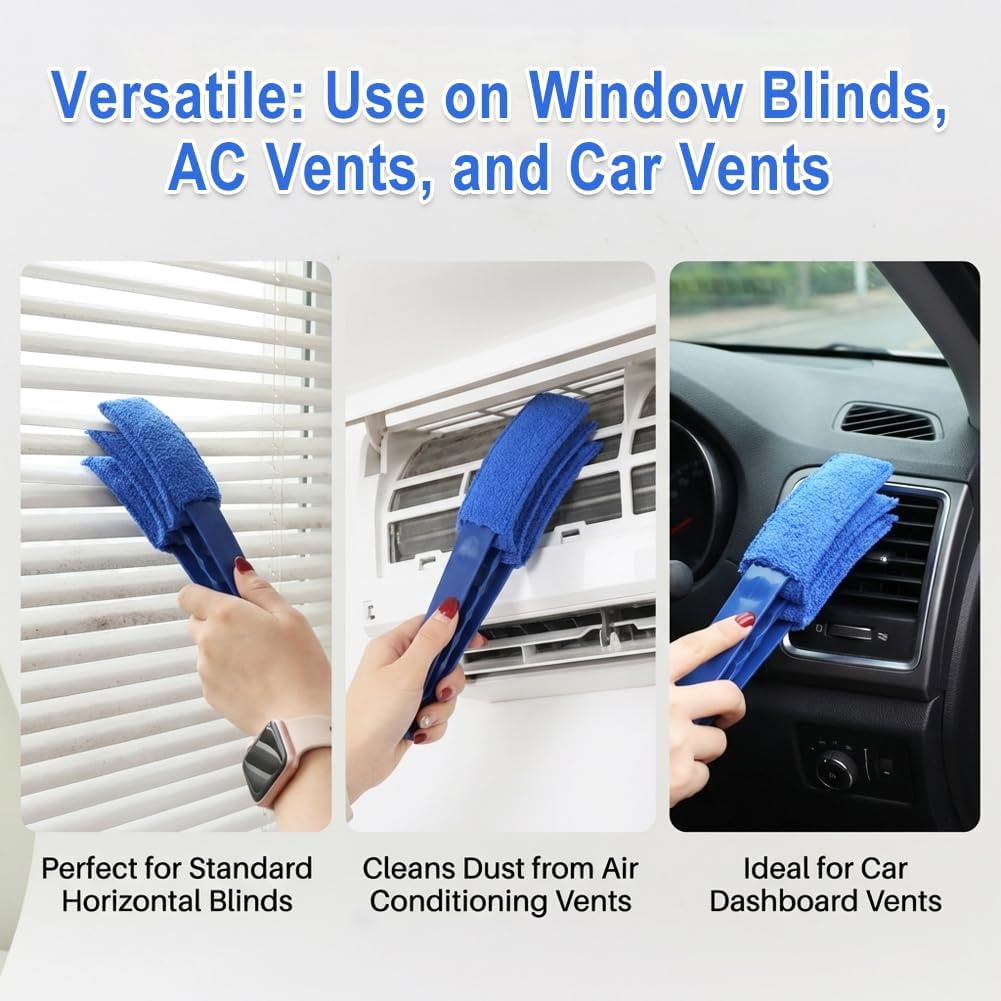 2PCS Blind Cleaner Brushs with 5 Reusable Microfiber Sleeves Brush, Window Blind Duster Tool Blind Cleaner Tool for Window, Car Air Condition, Fans,