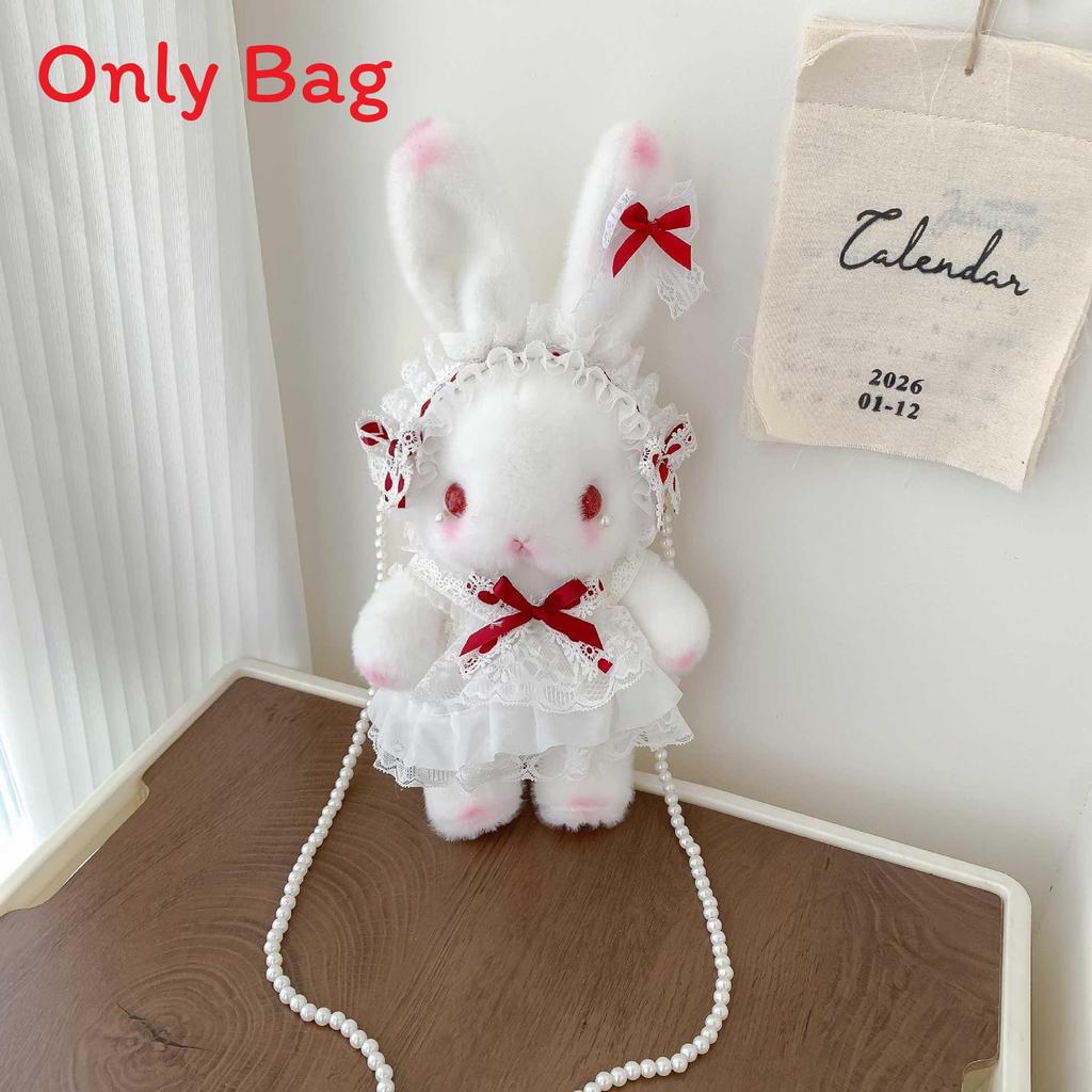 Japanese Lolita Bunny Plush Bag With Pearl Chain For Daily Fashion And Cute Storage