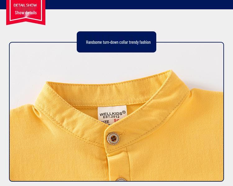 2024 Boys' Stand-Collar Short-Sleeve Cotton Shirt - Summer Outdoor Style, Skin-Friendly, Sweat-Absorbent, Comfortable