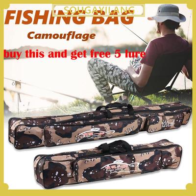 Canvas Fishing Bag Large Capacity Fishing Rod Bag Two Layer Fishing Tackle Rod Lures Bag Multi-usage