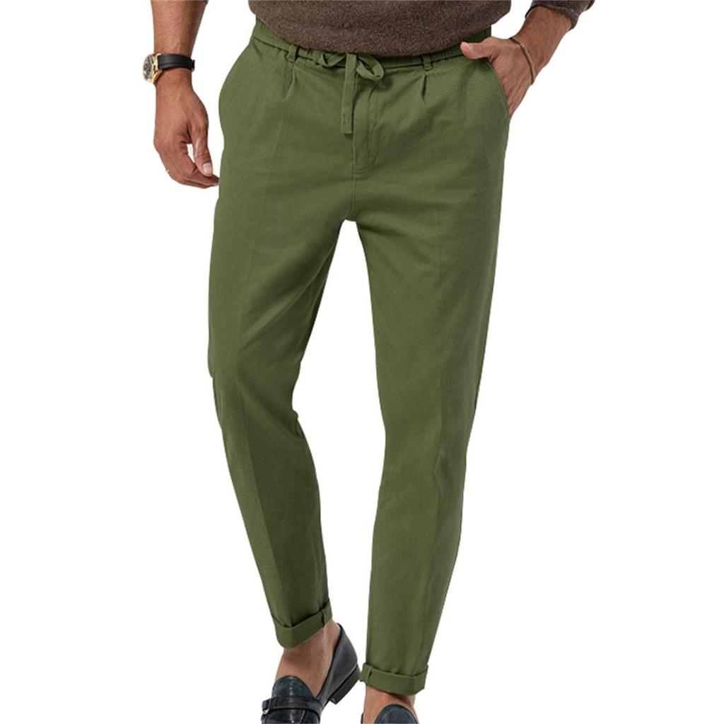 Mens Tapered Pants Casual Linen Pants Elastic Waist Slim Fit Beach Yoga Business Lightweight Cotton Trousers With Pockets