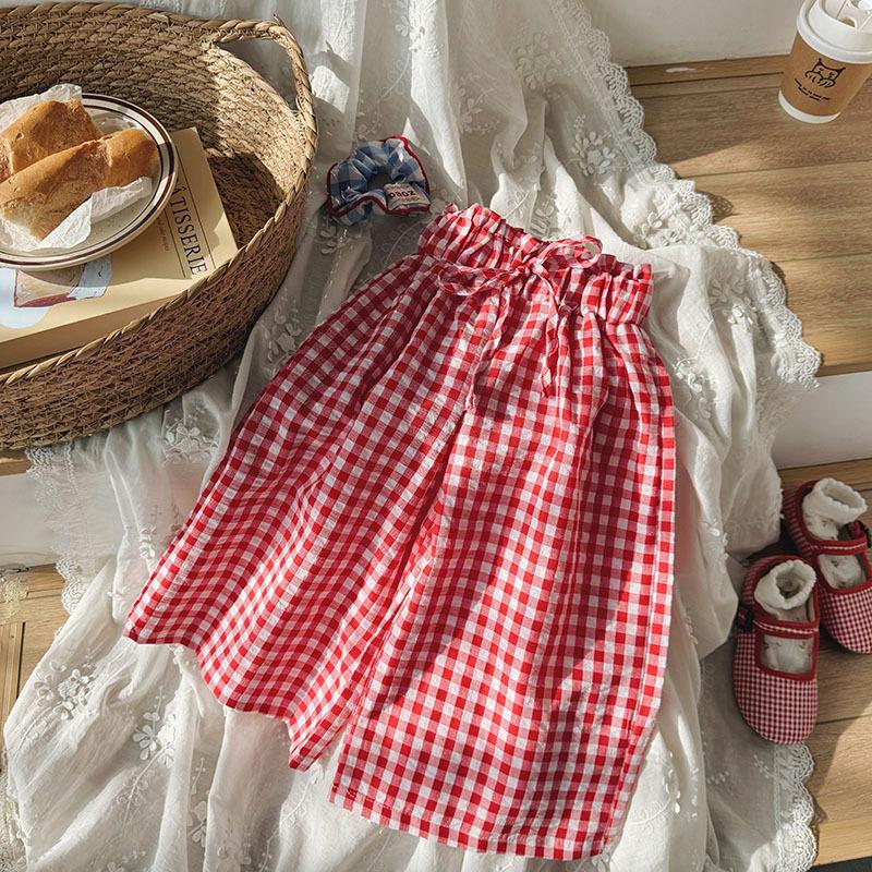 Girls Summer Princess Outfit Cute Cartoon Print Short Sleeve T Shirt And Plaid Shorts Two Piece Set Kids Clothing