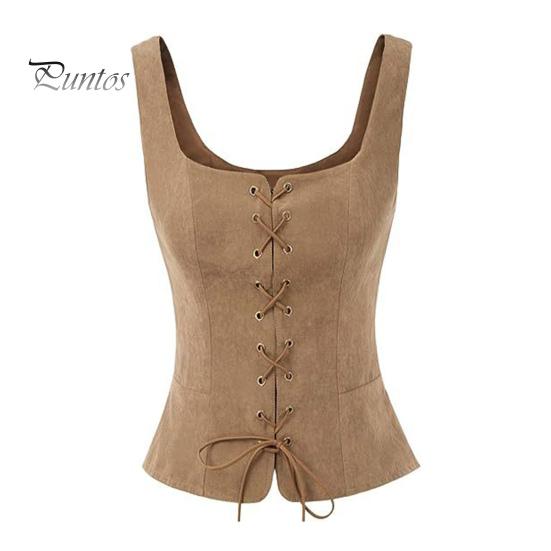 Weste für Damen mit Schnürung, Riemen, Renaissance, Vintage, quadratischer Ausschnitt, ärmellos, mittelalterlich, schmale Passform, einfarbig, Halloween, Cosplay, Performance-Oberteil