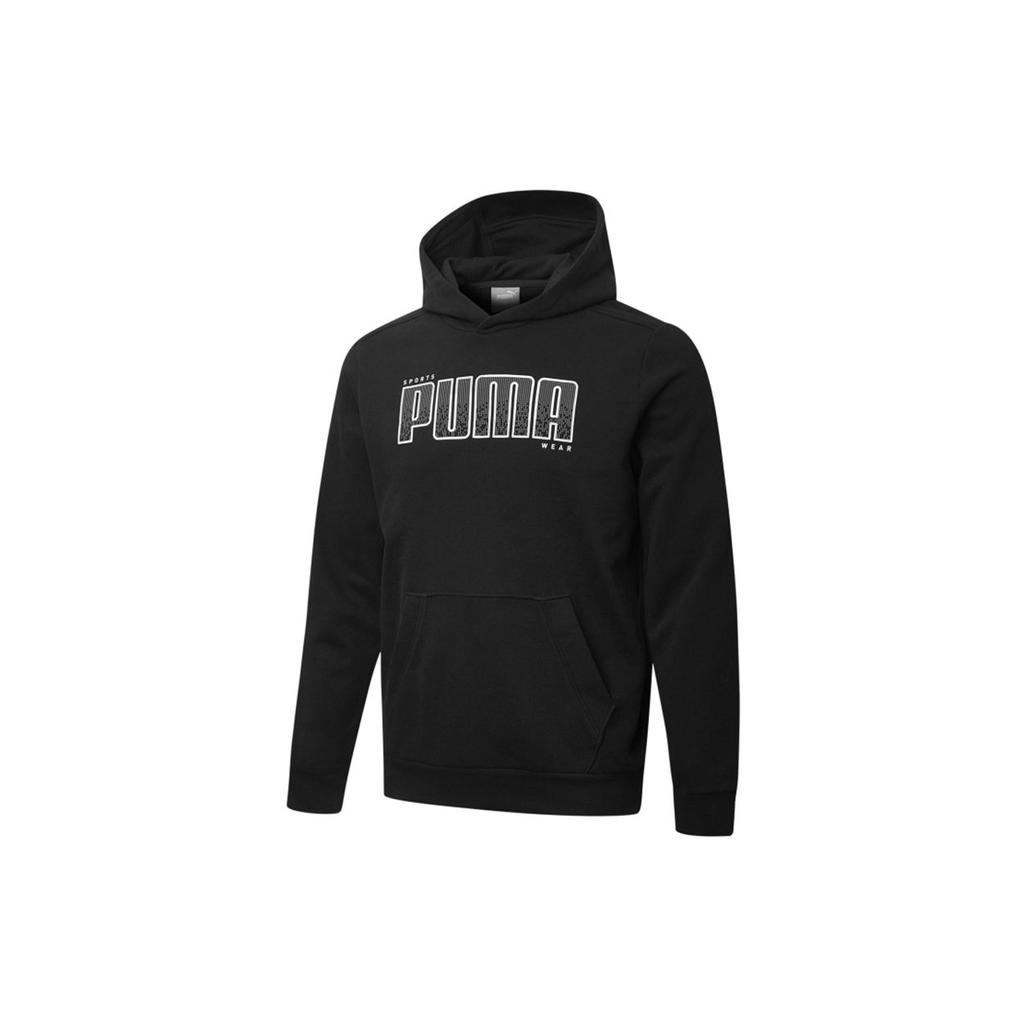 Puma Athletics Logo Print Hooded Knit Sweatshirt Men Tops Black 855987-01