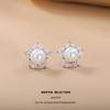 Five-Pointed Star Faux Pearl Copper Stud Earrings with Zircons for Women