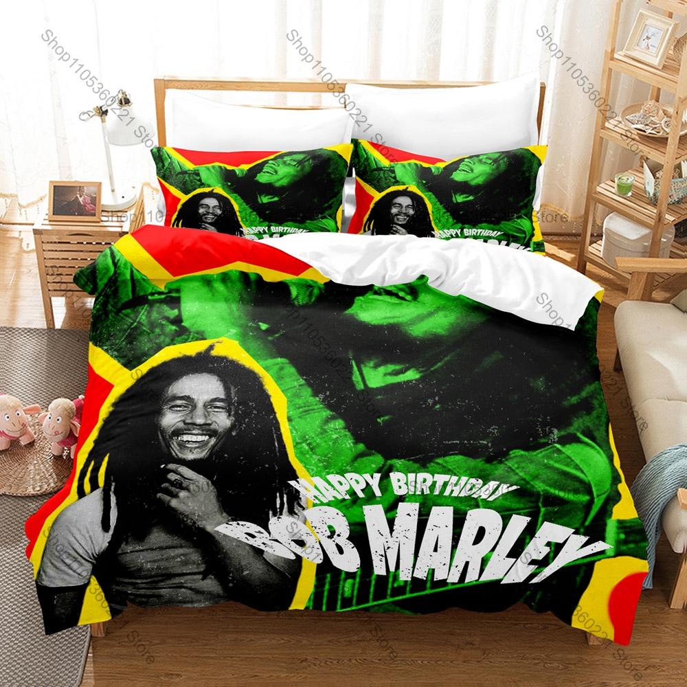 Jamaican Reggae Bob Marley Lion Bedding Set 3 Pieces Vintage Art Print Duvet Cover Set with 2 Pillowcases for Fans