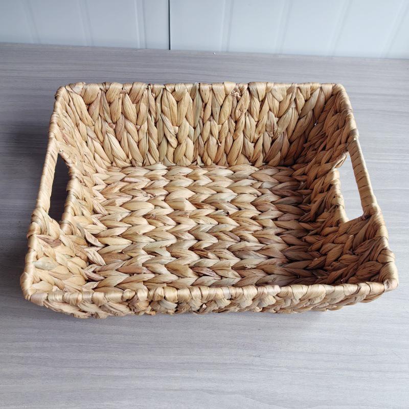Handmade Water Hyacinth & Rattan Storage Basket for Kitchen, Bedroom, or Coffee Table