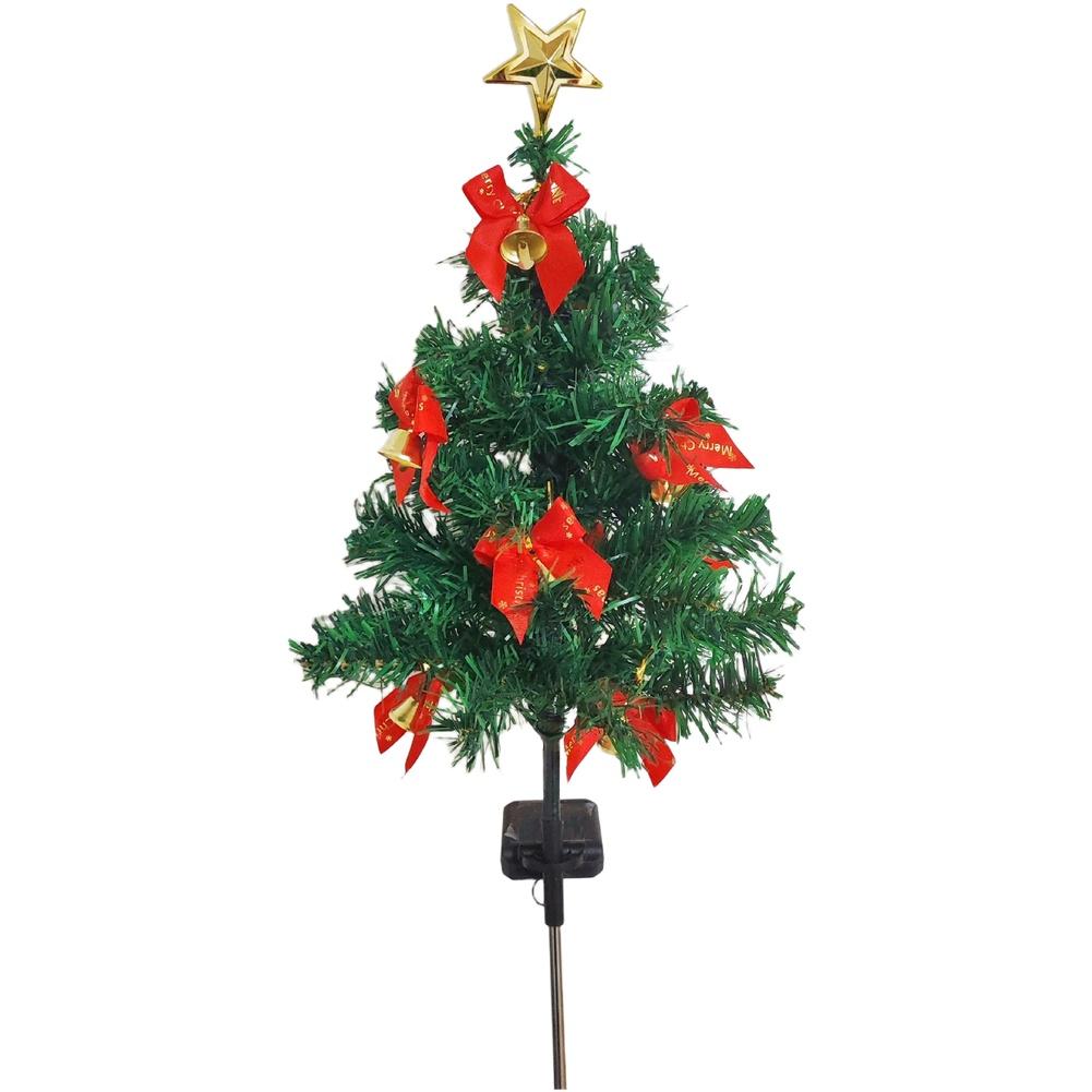 Mini Pom de Crăciun de Exterior cu Energie Solară 75cm Cu Lumini LED Clopoței și Globuri Pentru Grădină Curte Alee Decor de Sărbători