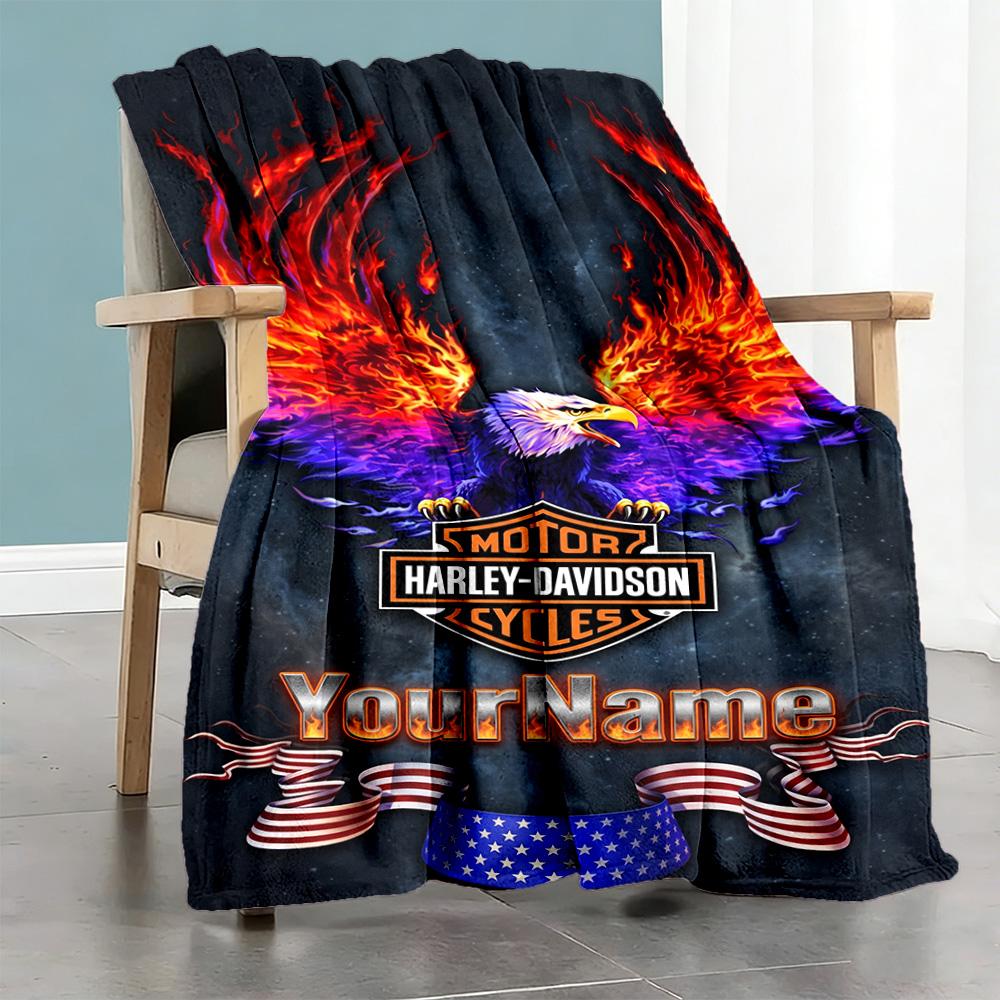 Harley-davidson Motorcycles Personalized Name Blanket Throw Customizable Blanket Soft Warm Cozy Suitable for Nap Bedding Sofa Home Decor