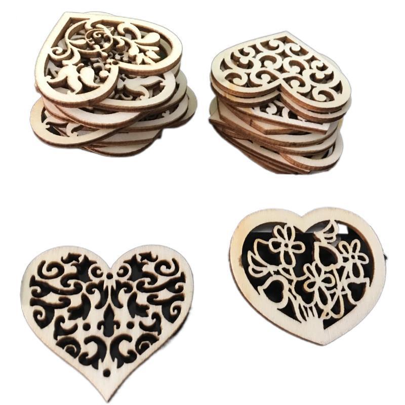 Hollow Carved Wooden Flower & Heart Ornaments for DIY Jewelry & Home Decor