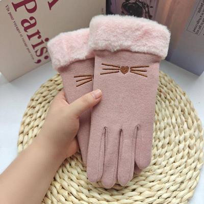 Women's Fleece-Lined Cute Kitten Touchscreen Winter Gloves - Windproof & Warm for Cycling