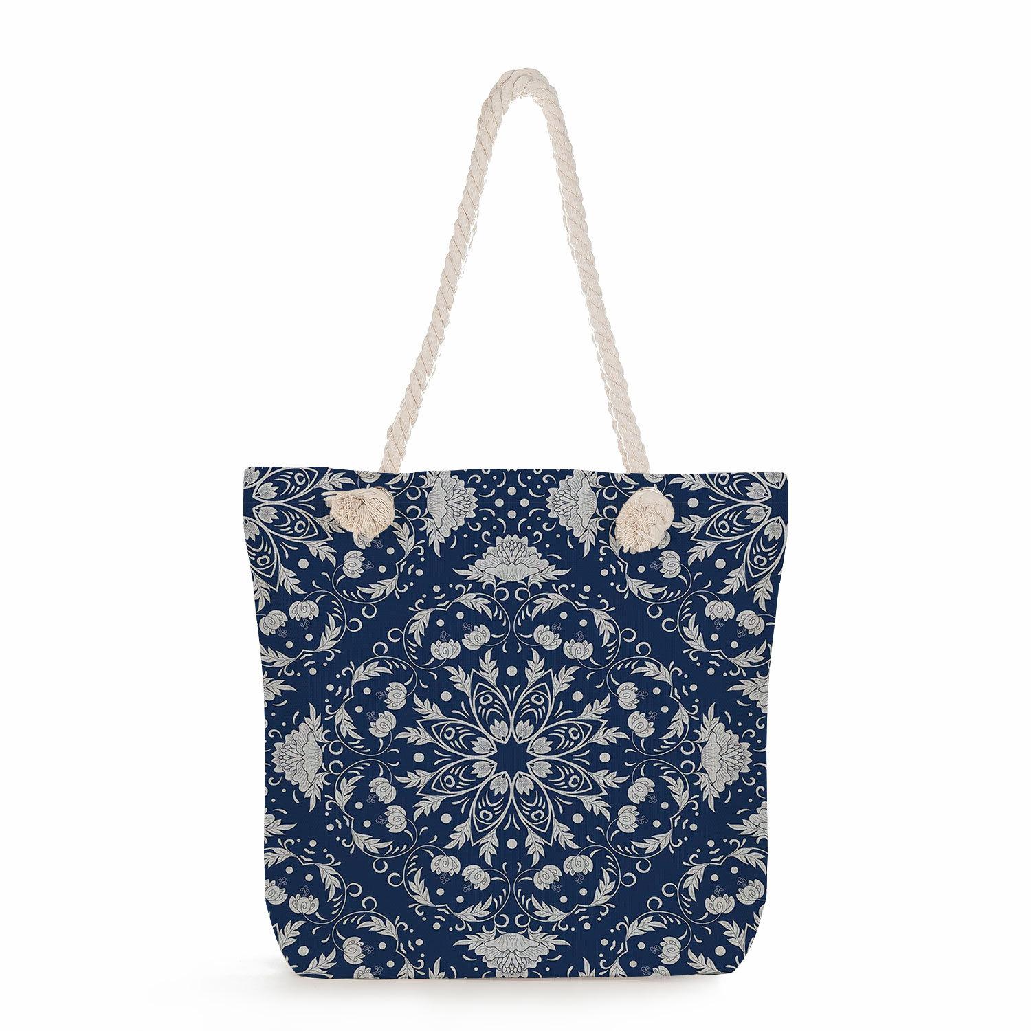 Blue and white porcelain print thick rope single-shoulder beach bag 7227 KTB 1190₽