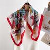 Korean Version Of Colorful Flower Print Silk Scarf Square Scarf High-End Shawl Versatile Neck Small Square Scarf Headscarf