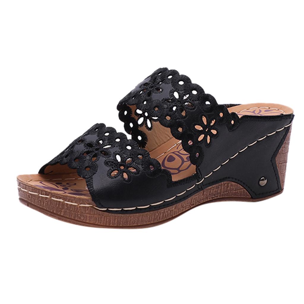 Women'S Wool Slippers Heels Women'S Slippers Platforms Thick High Hollow Fashion Casual Shoes Out Women'S Shoes For Woman