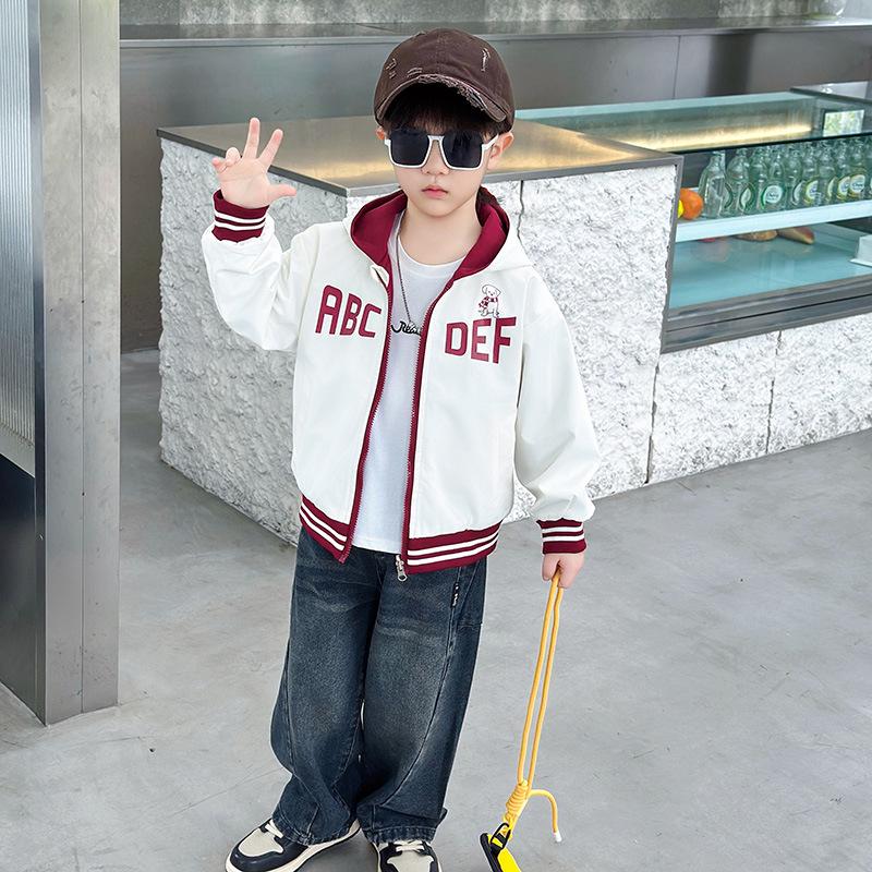 

Двусторонняя куртка на молнии для мальчиков в корейском стиле - Модная детская бейсбольная куртка Осень 2025 110 cm белый