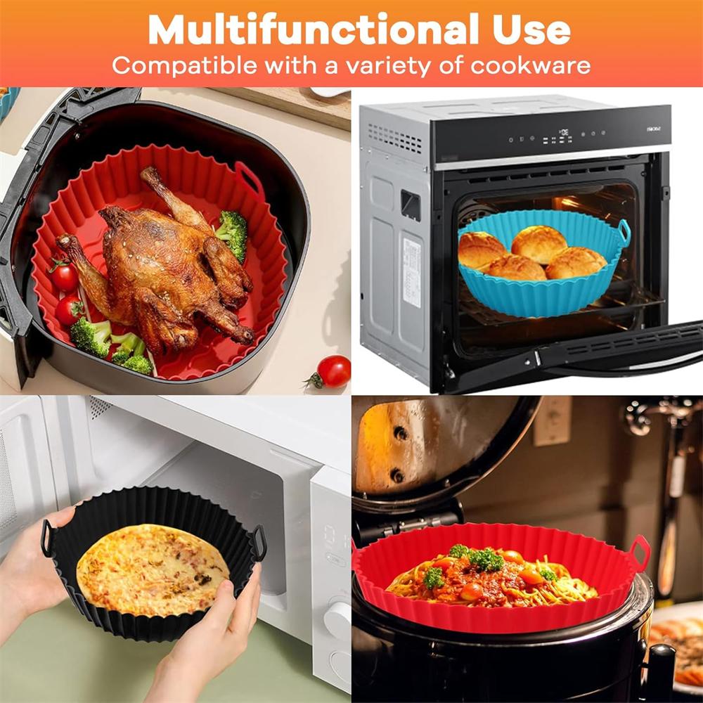 Air Fryer Silicone Baking Tray, Air Fryer Silicone Pot,Liners, Reusable Non-Stick Basket, Food Grade Silicone BPA Free