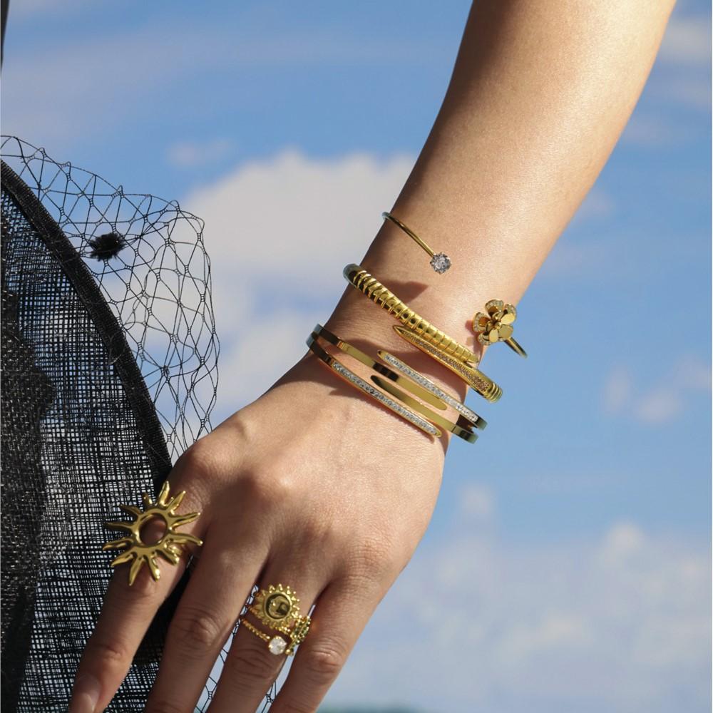 Openable Forked Bracelet Bangle In Stainless Steel 18k Gold Plated With Shiny Rhinestone Minimalist Bracelets Bangles For Women