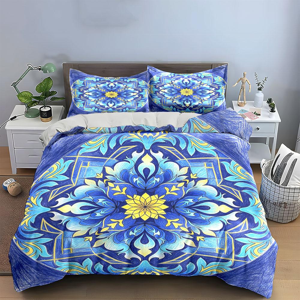 Colorful Mandala Decoration Set Soft Comfortable Duvet Cover Bedding Set Included 1*Duvet Cover & 2*Pillowcases, Gift