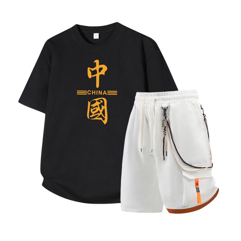 Men's Short Sleeved Set Summer Short Sleeved Slim Fit Upper Garment Men's Two-piece Set