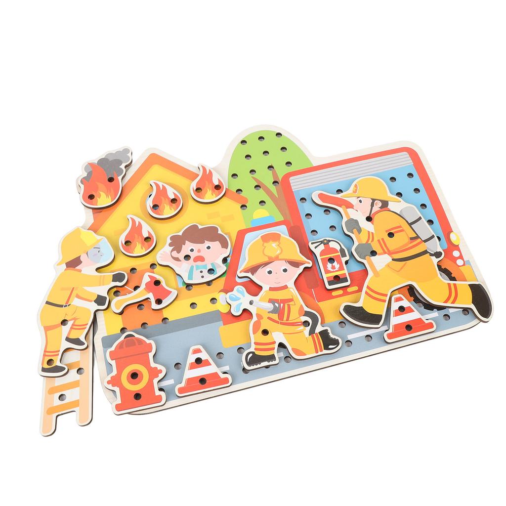 Fire Scene Wooden Lacing Figures Educational Early Learning Wooden Stringing Toy for Kids