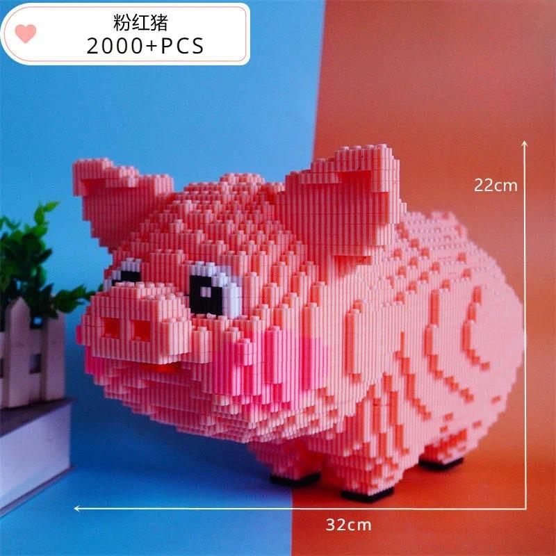 3D Model DIY Mini Diamond Blocks Bricks Building Animal World Pink Smile Pig Piggy Sit Pet Doll Toy for Children Gift