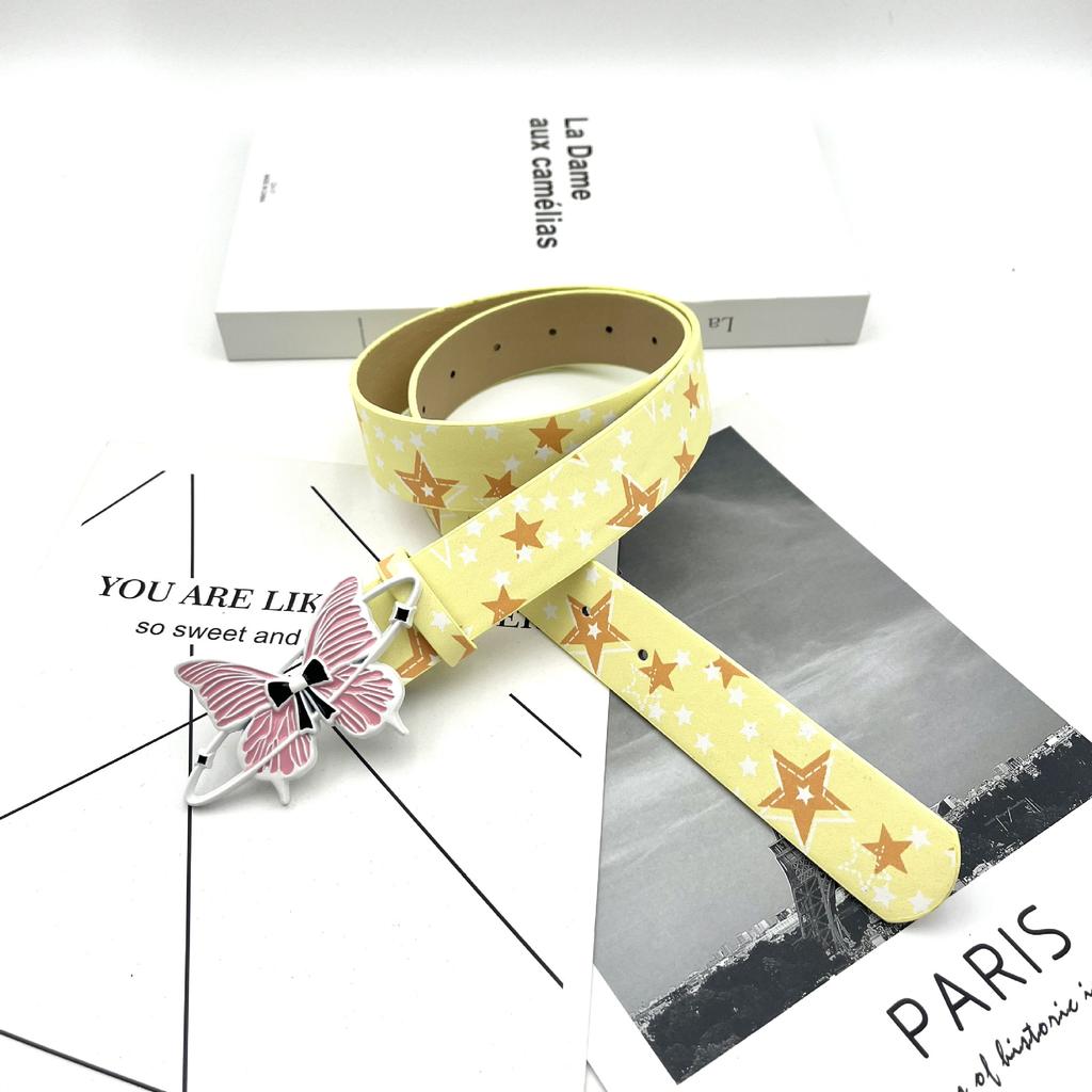Cute angel candy Desiner Brands Belt Heart and Star Dopamine Metal Punk Rock Style lovely Y2K Jeans wide Leather Belts for Women