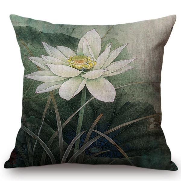 Chinese Retro Painting Style Classical Girl Lotus Cushion Covers Office Car Sofa Chair Home Decoration Cushion Cover Pillow Case