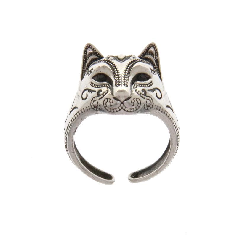 Yin Taifei Silver Fox Demon Mask Ring - Women's Peach Blossom Attraction, Cat Face Fox, Japanese Style Accessory.