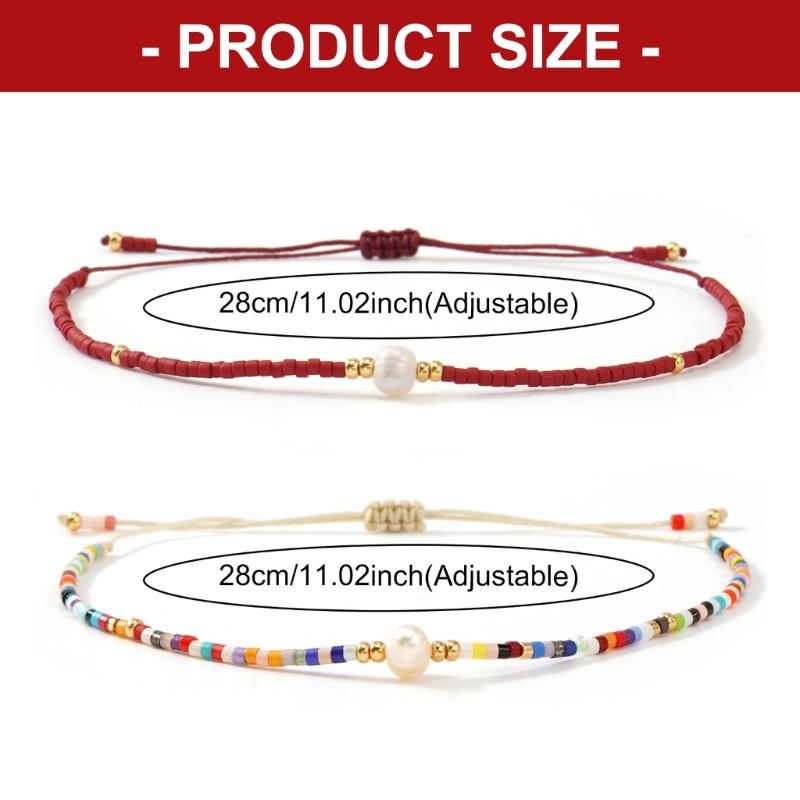 2 Piece Handcrafted Bohemian Pearls Bracelets Adjustable Cord Braided Design Beaded Bangle for Everyday Wear