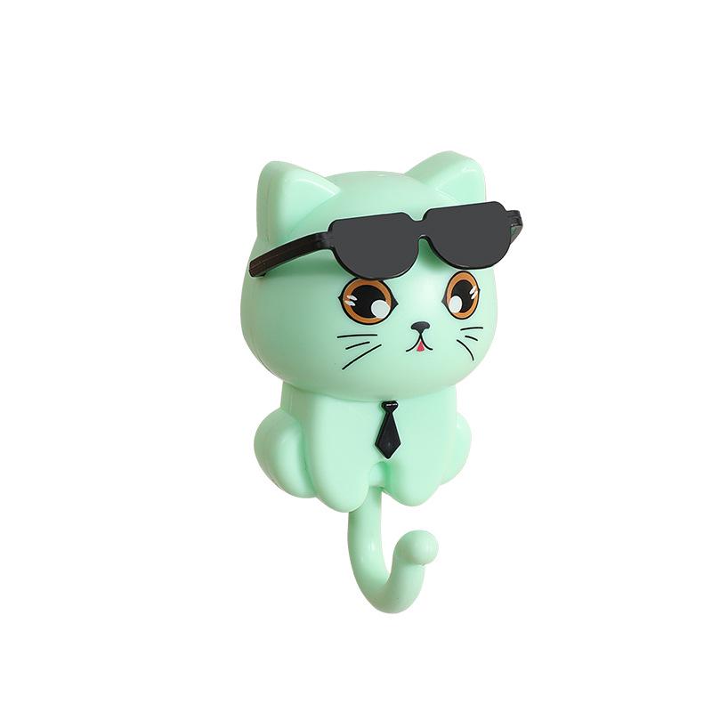 Rotating Black Cat Adhesive Wall Hook for Coats, Keys, and Hats - No-Drill Installation