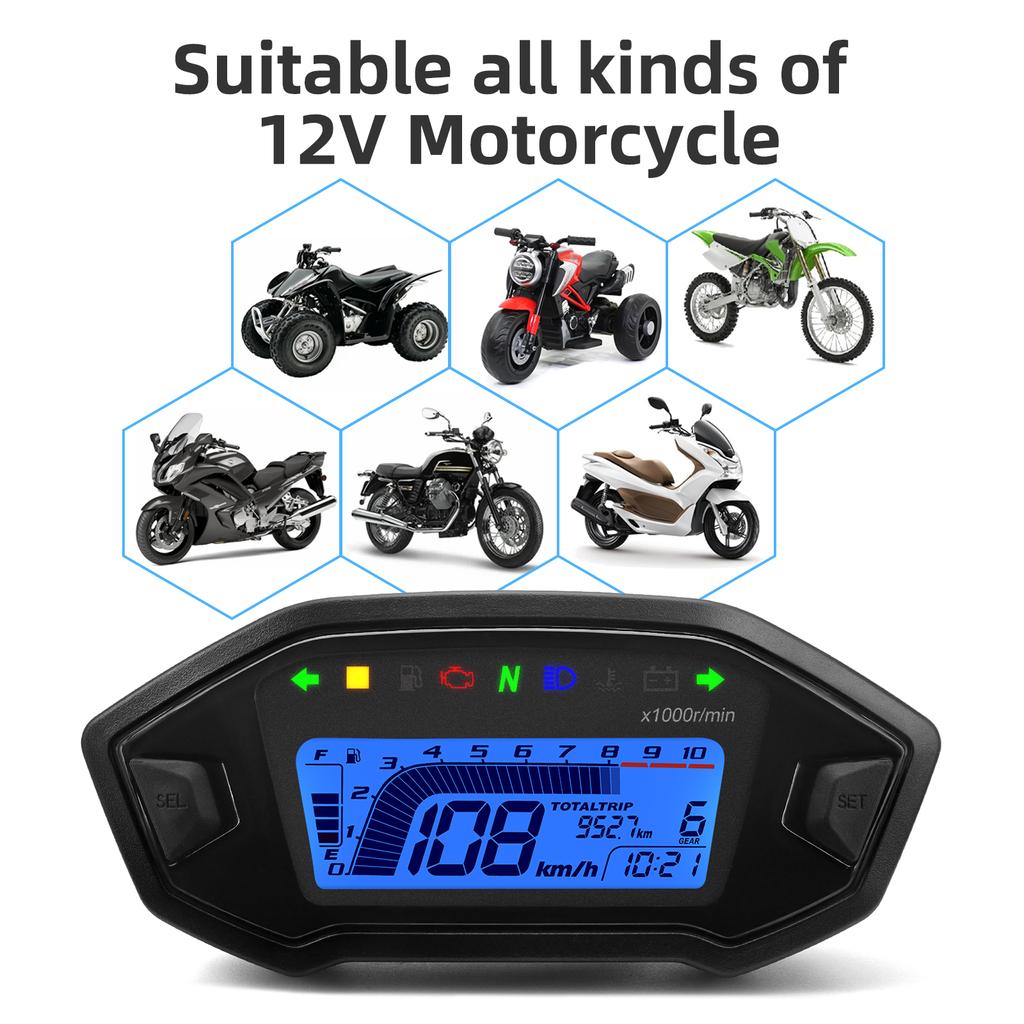 LED Digital Meter Motorcycle Speedometer Adjust Backlight ODO TRIP KMH MPH for 2-4 Cylinders Engines Motor instruments For Honda