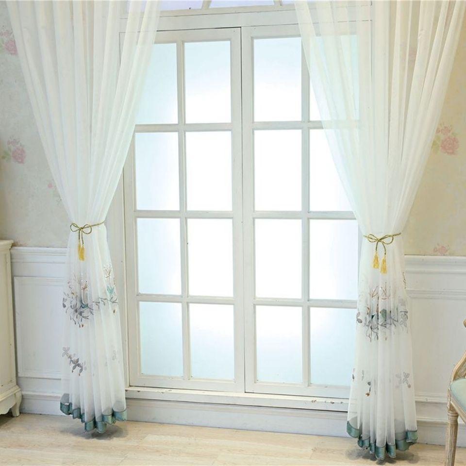 Embroidery Window Sheer Curtain, Embroidery Tulle Curtain, Three-dimensional Embroidery European Window Curtain Tulle Curtain Rod Pocket Window