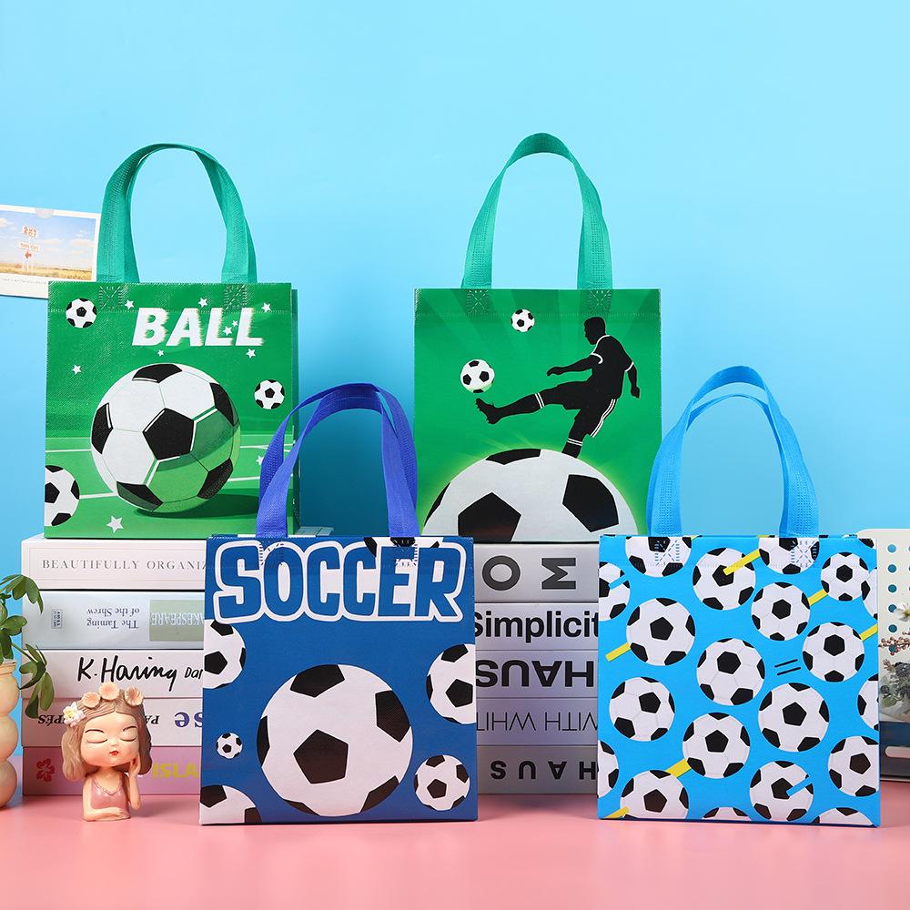 12Pcs Sports Football Theme Non Woven Gift Packing Bag Soccer Shopping Tote Bag for Kids Birthday Baby Shower Party Decoration