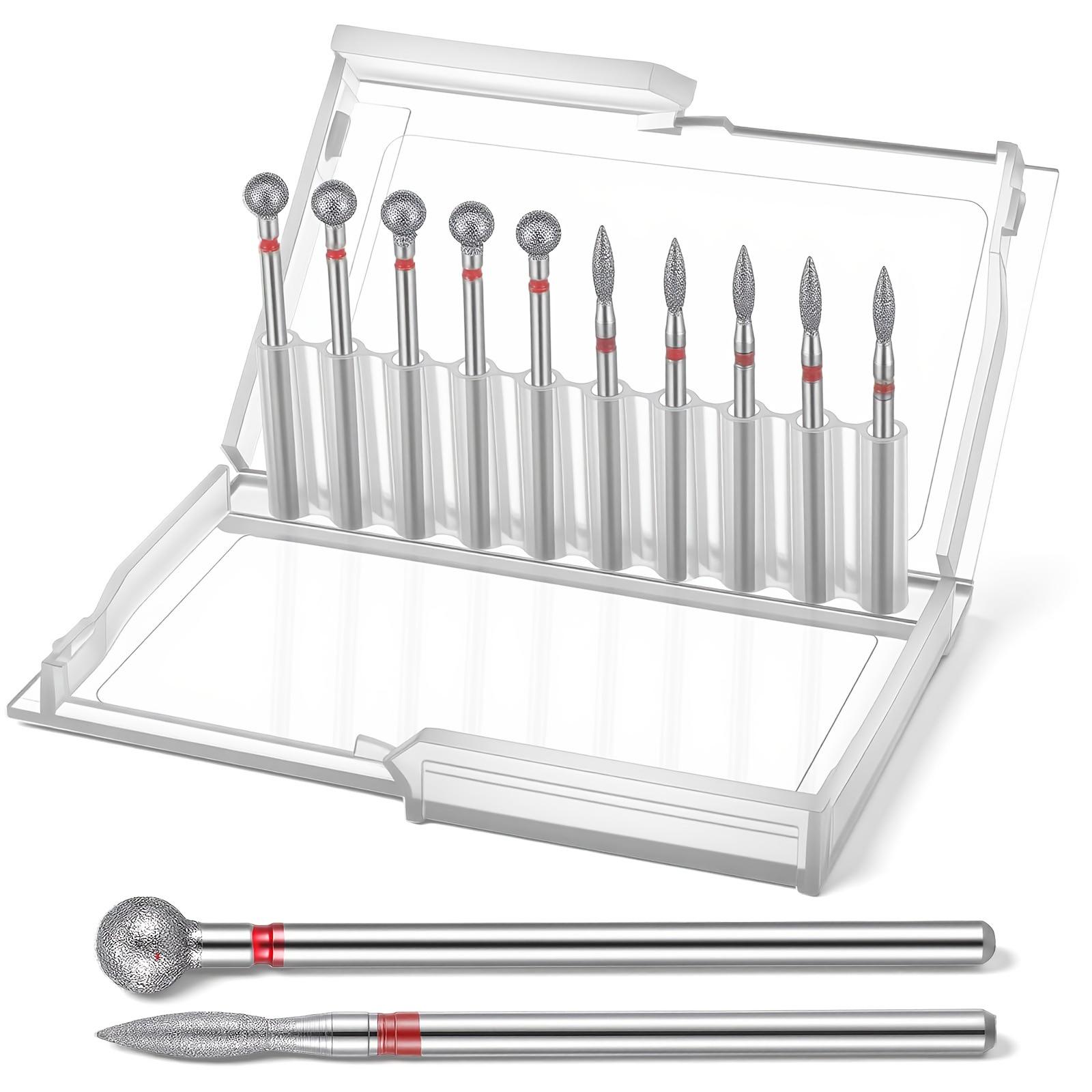 Набор из 10 алмазных фрез для кутикулы с алмазным пламенным срезом и футляром для хранения