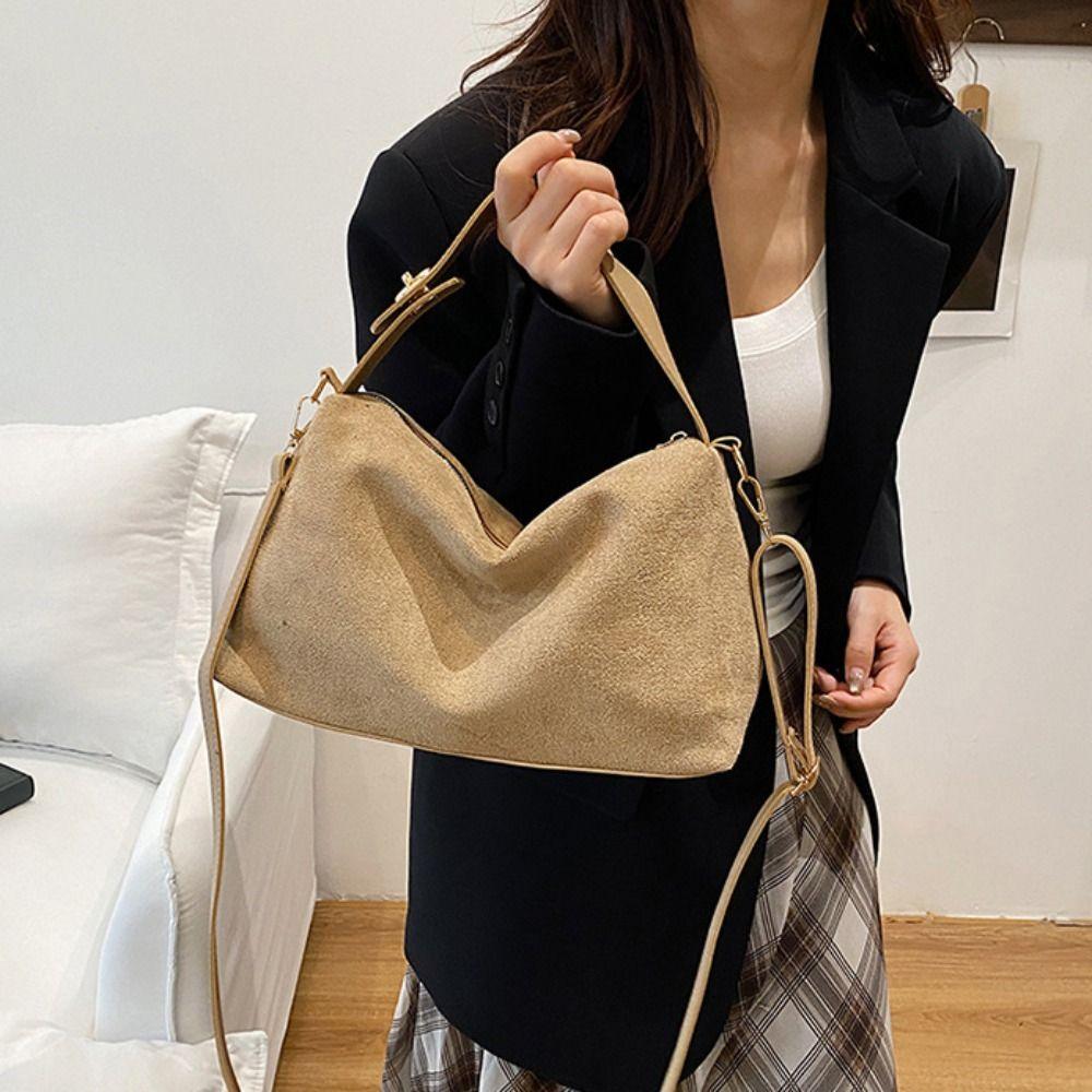 Fashion Suede Shoulder Bag Solid Color Tote Bag Waterproof Ladies Crossbody Bag  Streetwear