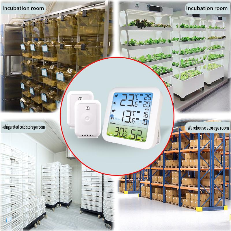 Digital Refrigerator Thermometer Wireless In/Outdoor Freezer Fridge Temperature Humidity Monitor Limit Alarm 2 Sensors Backlight