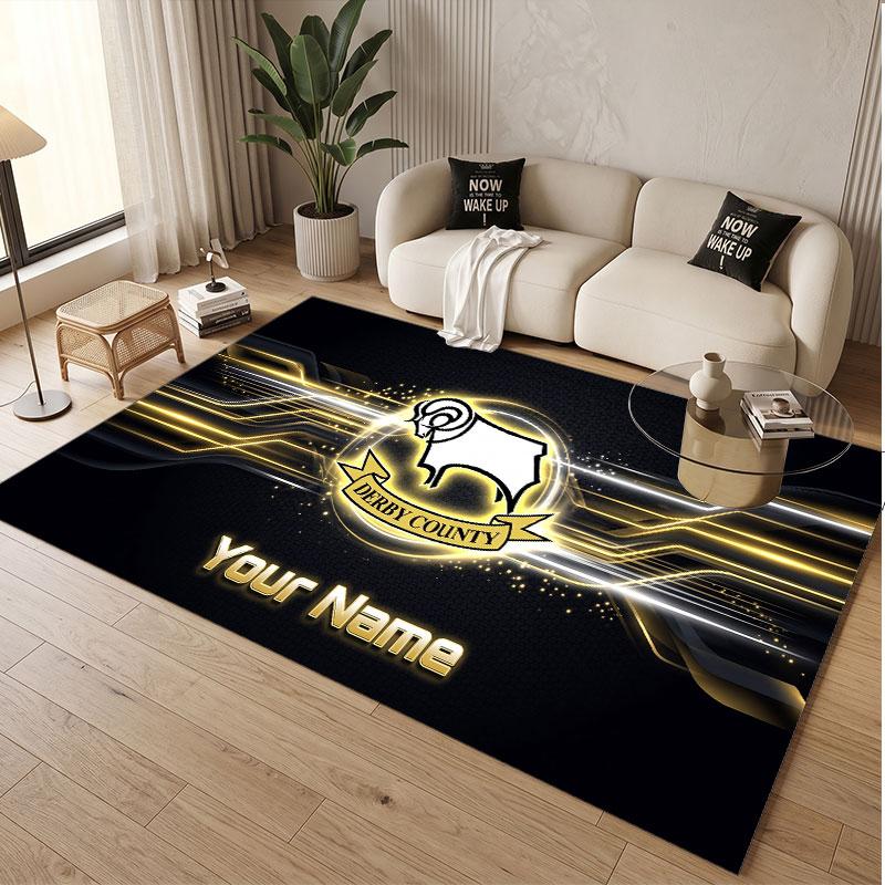 Custom Rug Derby County Pattern Print Name Text Soft Non‑Slip Floor Carpet for Home Indoor Decoration