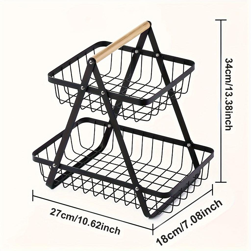 Detachable Assembly Convenient StorageWooden Handbasket Wrought Iron Fruit Basket Kitchen Living Room Storage Basket