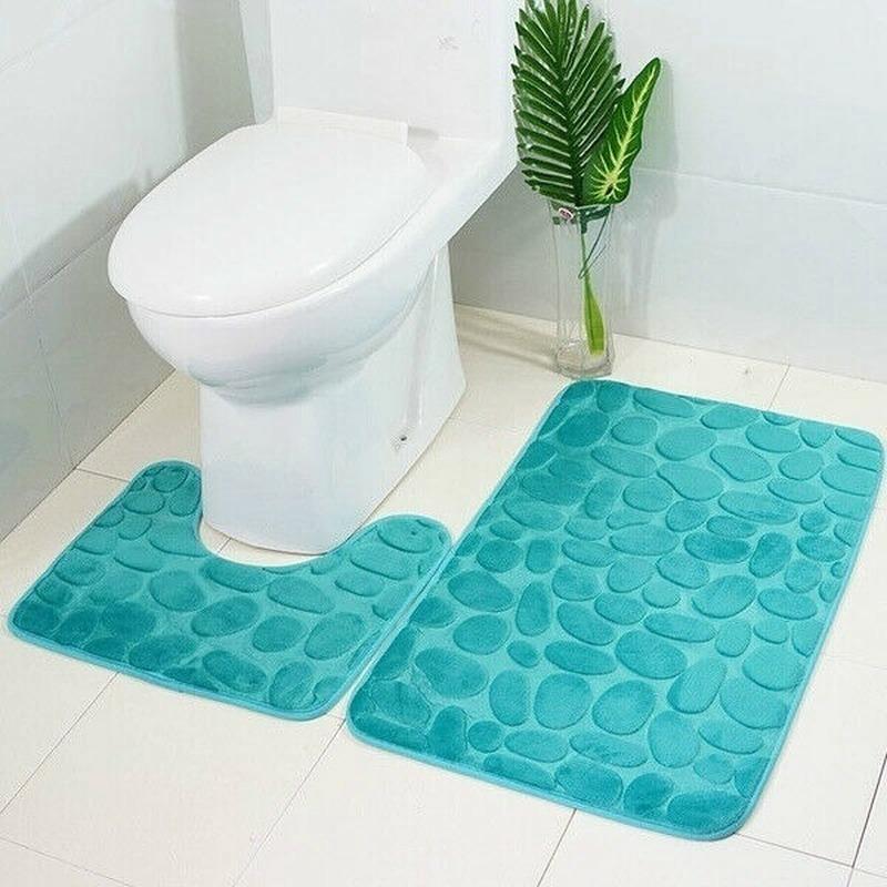 2Pcs Pebble Pattern Non-slip Bathroom Carpet Toilet Floor Mat Shower Mat Room Comfortable Washable Anti Slip Carpet Floor Mat