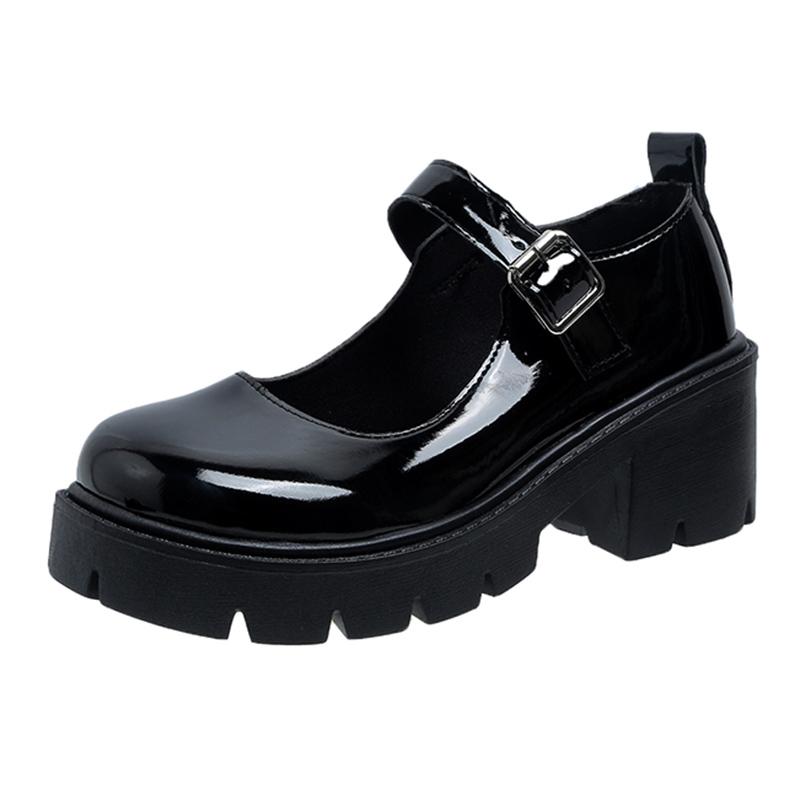 Woman Punk Thick Heels Lolita Shoes Black Ankle Buckle Platform Pumps Women Japanese Style Patent Leather Mary Jane Shoes